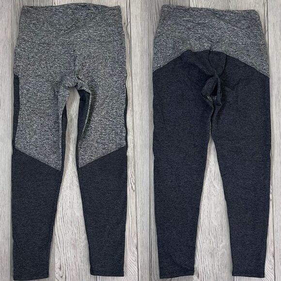 Onzie Women Size L Gray Colorblock High Rise Pullon Ankle Legging Activewear Gym - Picture 1 of 9